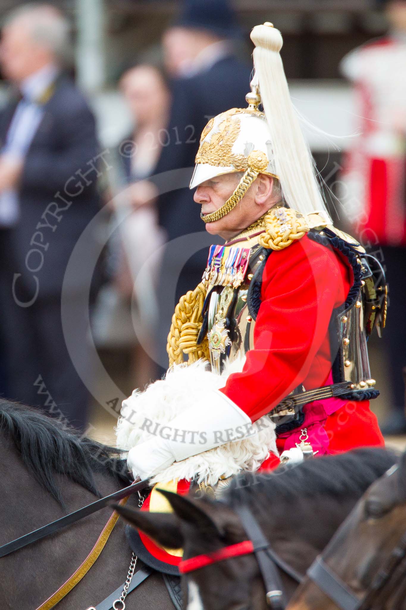 Trooping the Colour 2012: Colonel The Life Guards, General the Lord Guthrie of Craigiebank, during the Inspection of the Line..
Horse Guards Parade, Westminster,
London SW1,

United Kingdom,
on 16 June 2012 at 11:02, image #196