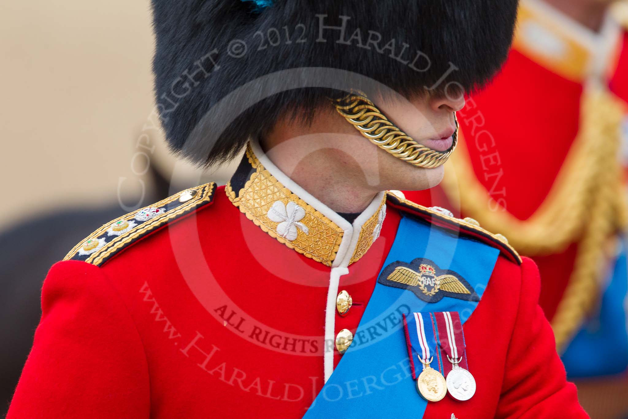 Trooping the Colour 2012: Close-up of HRH The Duke of Cambridge,
Colonel Irish Guards, during the Inpection of the Line..
Horse Guards Parade, Westminster,
London SW1,

United Kingdom,
on 16 June 2012 at 11:07, image #247