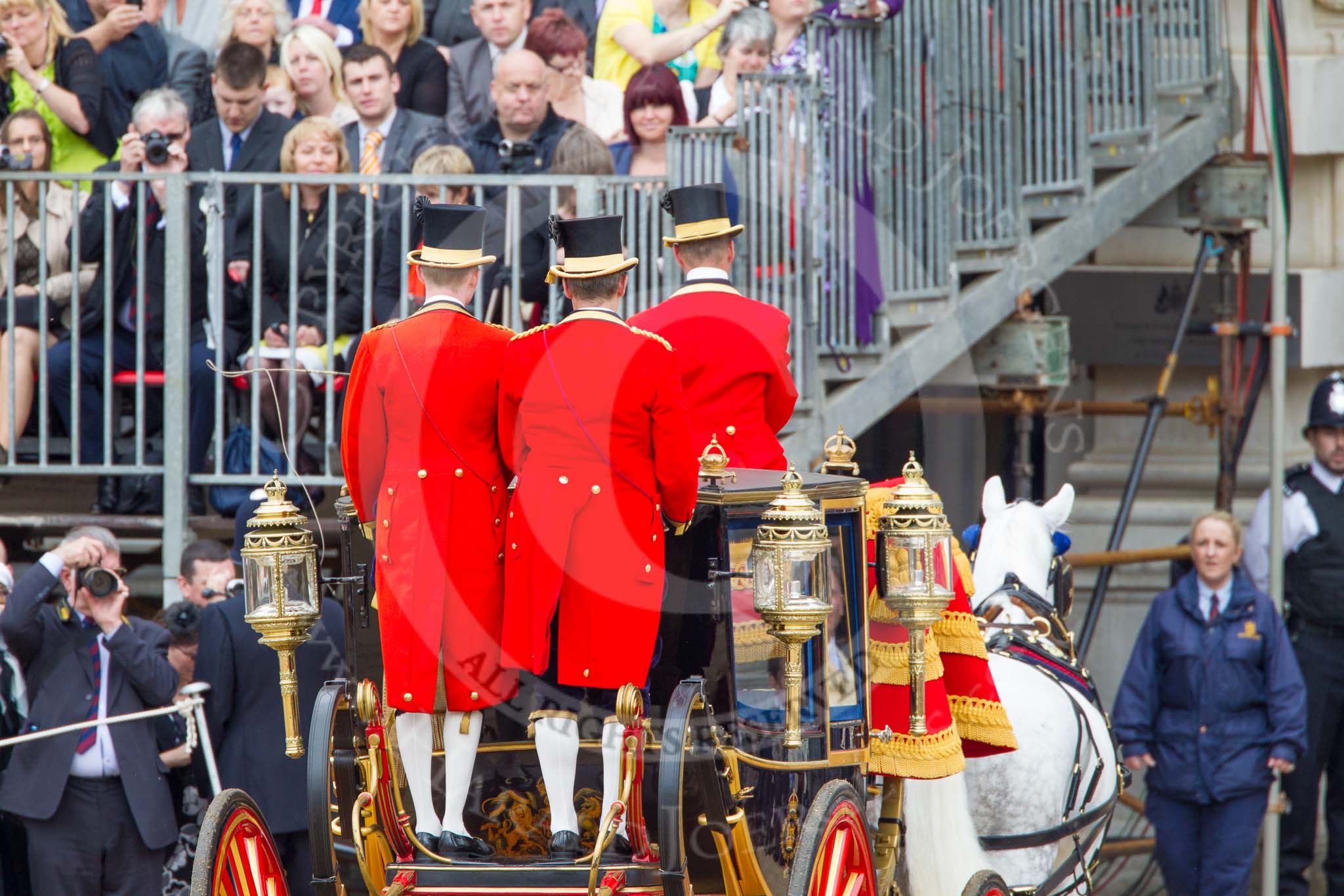 Trooping the Colour 2012: The Glass Coach is driven away through an arch of the Old Admirality Building..
Horse Guards Parade, Westminster,
London SW1,

United Kingdom,
on 16 June 2012 at 11:09, image #257