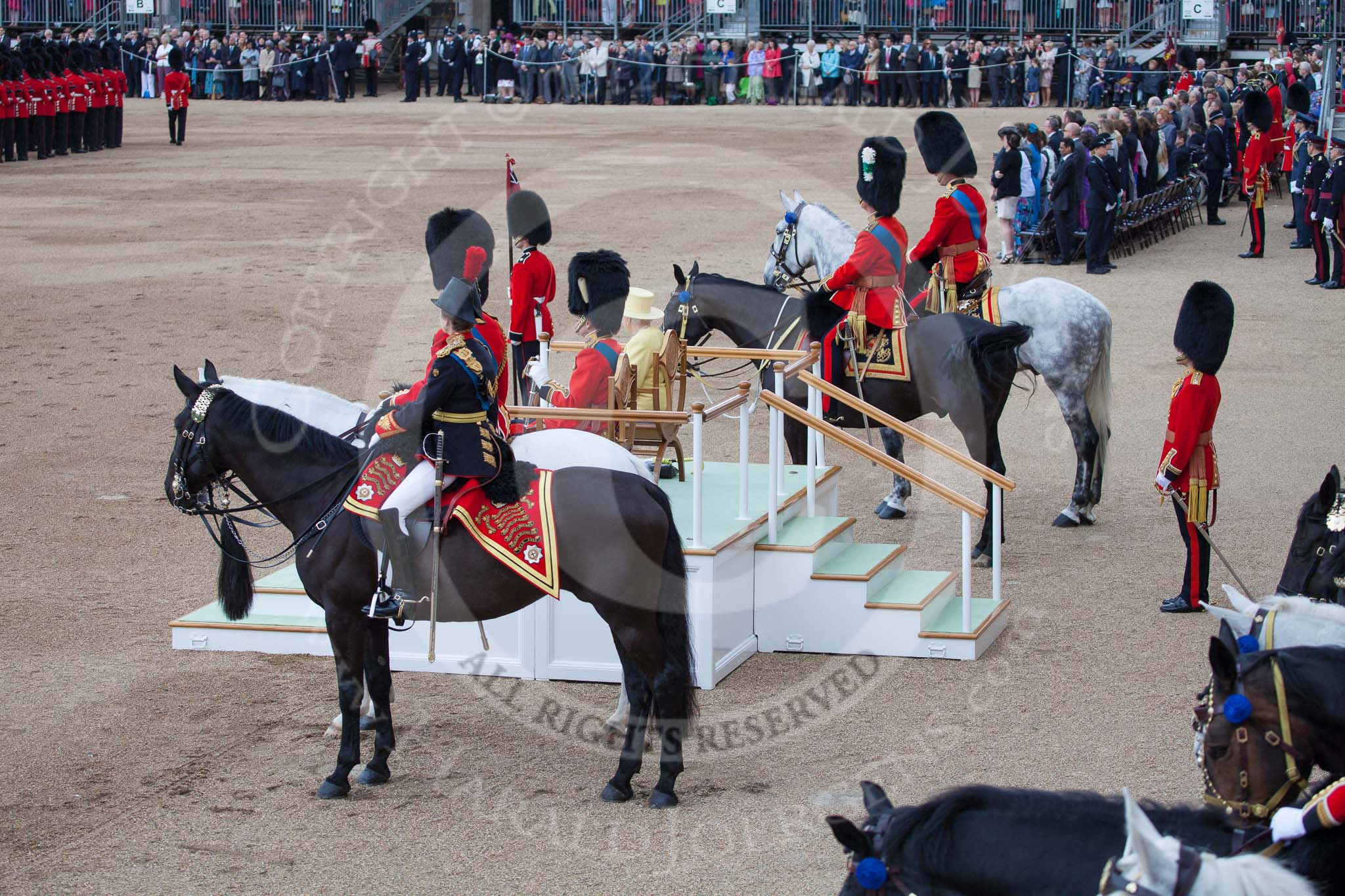 Trooping the Colour 2012: HM The Queen, HRH Prince Philip, and the Royal Colonels observing..
Horse Guards Parade, Westminster,
London SW1,

United Kingdom,
on 16 June 2012 at 11:24, image #331