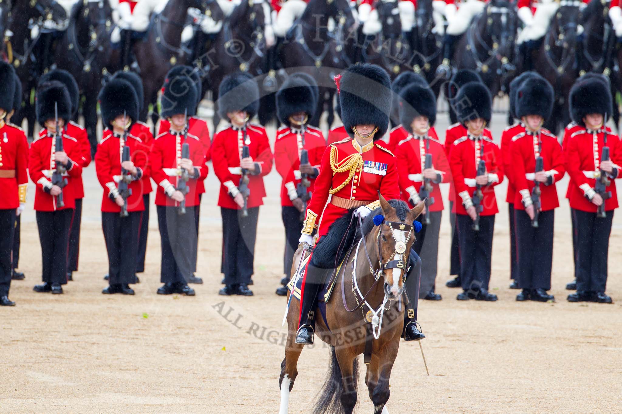 Trooping the Colour 2012: The Field Officer in Brigade Waiting, Lieutenant Colonel R C N Sergeant, Coldstream Guards, during the troping of the Colour through the ranks..
Horse Guards Parade, Westminster,
London SW1,

United Kingdom,
on 16 June 2012 at 11:26, image #345