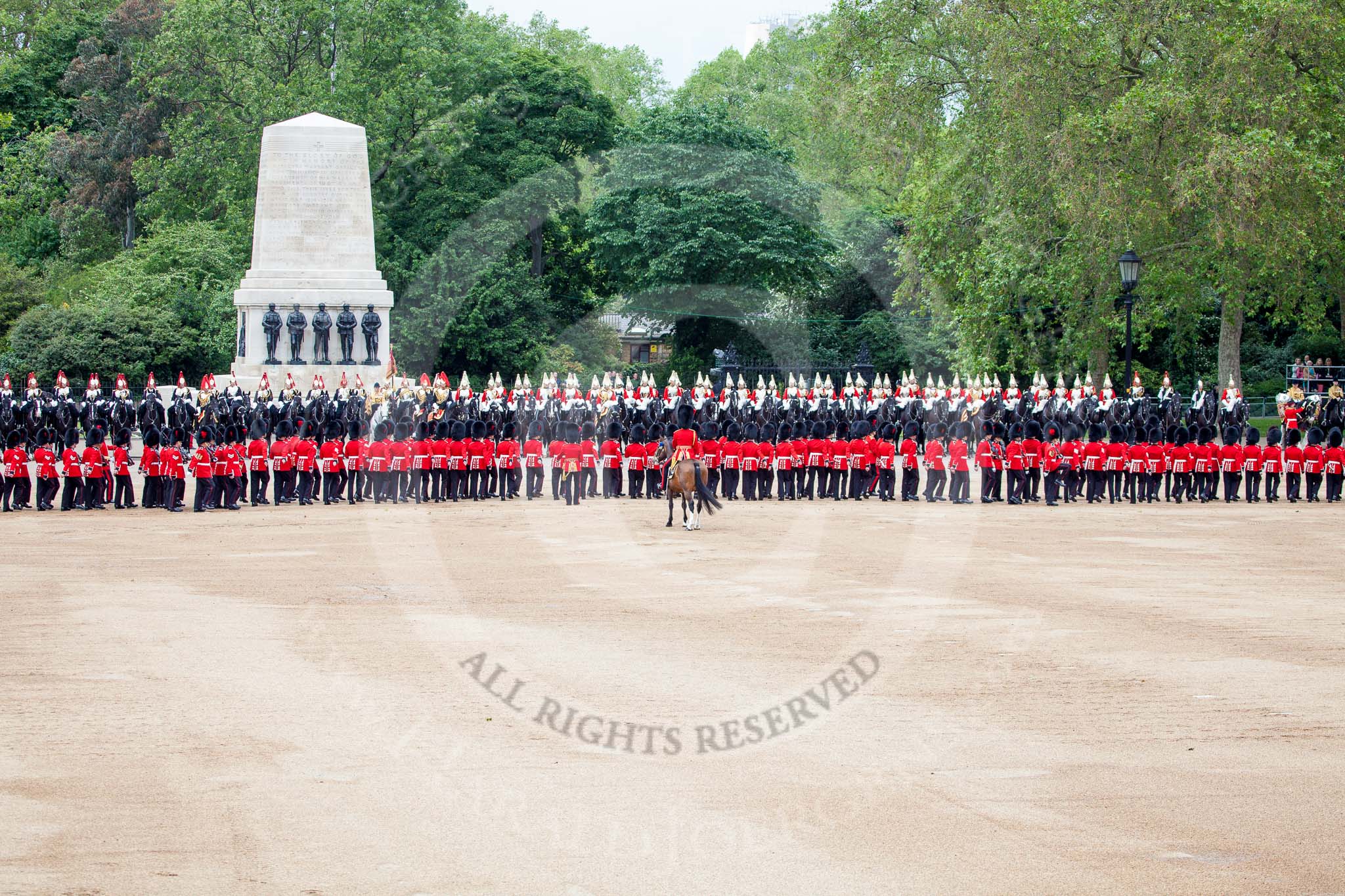 Trooping the Colour 2012: All the guardsmen turn 90 degrees to the right, and then march forward to form individual divisions..
Horse Guards Parade, Westminster,
London SW1,

United Kingdom,
on 16 June 2012 at 11:30, image #367