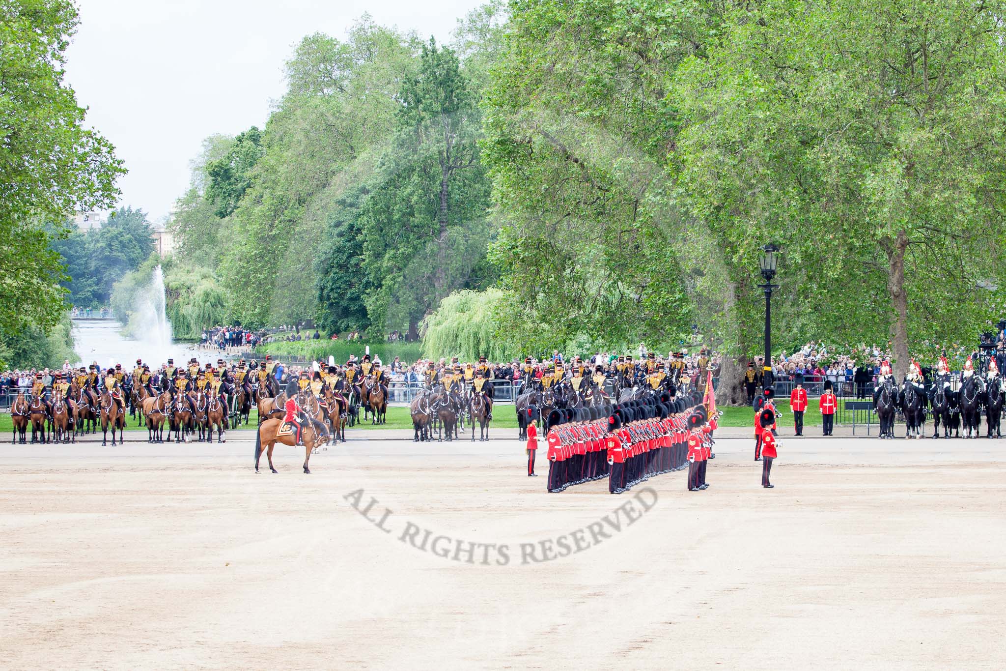Trooping the Colour 2012: No. 1 Guard, the Escort to the Colour, now as a division, ready for the next phase of the parade..
Horse Guards Parade, Westminster,
London SW1,

United Kingdom,
on 16 June 2012 at 11:31, image #371