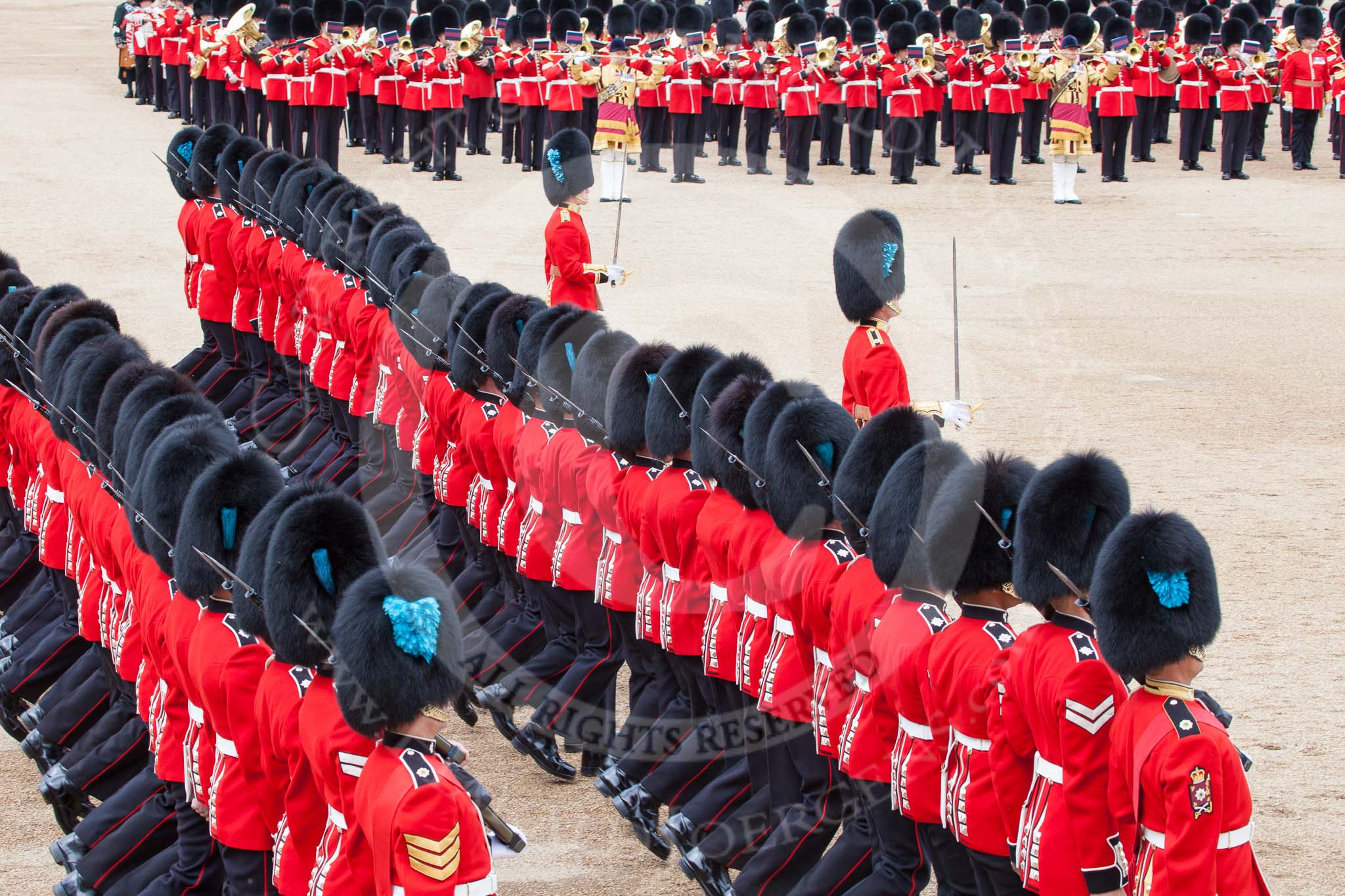 Trooping the Colour 2012: No. 5 Guard, 1st Battalion Irish Guards, during the March Past..
Horse Guards Parade, Westminster,
London SW1,

United Kingdom,
on 16 June 2012 at 11:38, image #438
