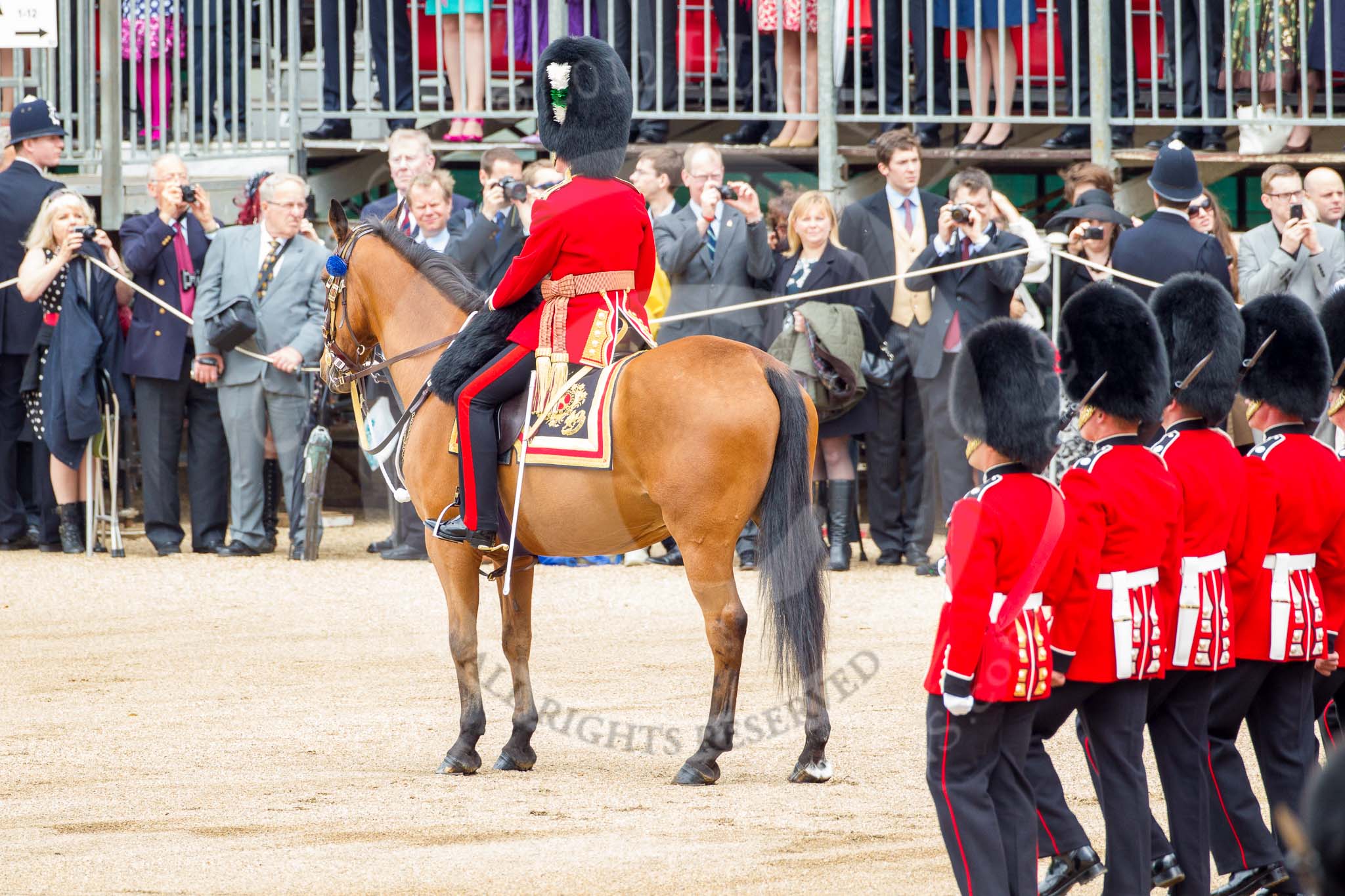 Trooping the Colour 2012: The Major of the Parade, Major Mark Lewis, Welsh Guards, leading the guards divisions during the March Past..
Horse Guards Parade, Westminster,
London SW1,

United Kingdom,
on 16 June 2012 at 11:39, image #445