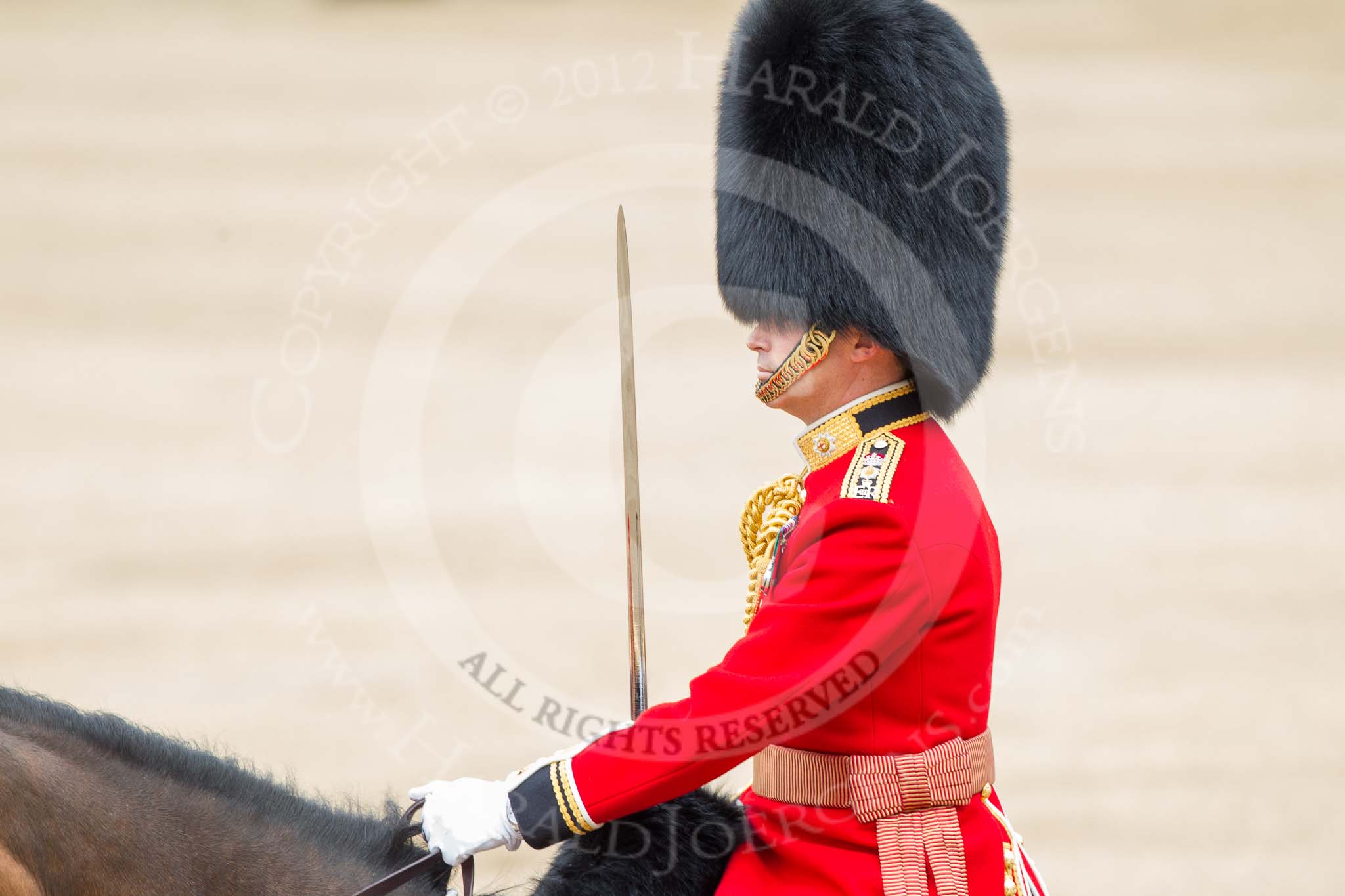 Trooping the Colour 2012: The Field Officer in Brigade Waiting, Lieutenant Colonel R C N Sergeant, Coldstream Guards..
Horse Guards Parade, Westminster,
London SW1,

United Kingdom,
on 16 June 2012 at 11:39, image #452