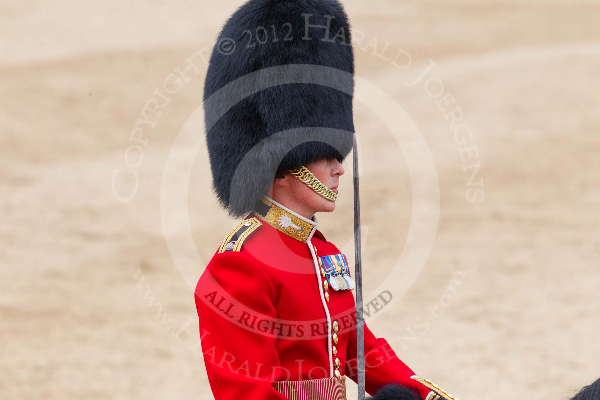 Trooping the Colour 2012: Close-up of the Major of the Parade, Major Mark Lewis, Welsh Guards..
Horse Guards Parade, Westminster,
London SW1,

United Kingdom,
on 16 June 2012 at 11:45, image #482