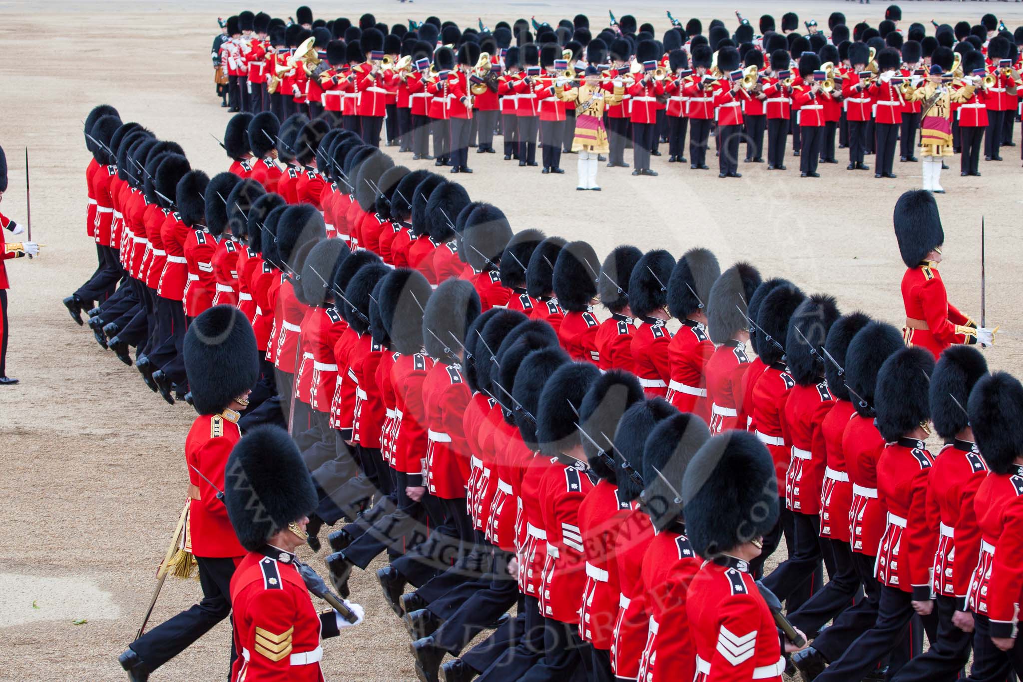 Trooping the Colour 2012: The March Past in Quick Time, here No. No. 6 Guard, F Company Scots Guards..
Horse Guards Parade, Westminster,
London SW1,

United Kingdom,
on 16 June 2012 at 11:47, image #499
