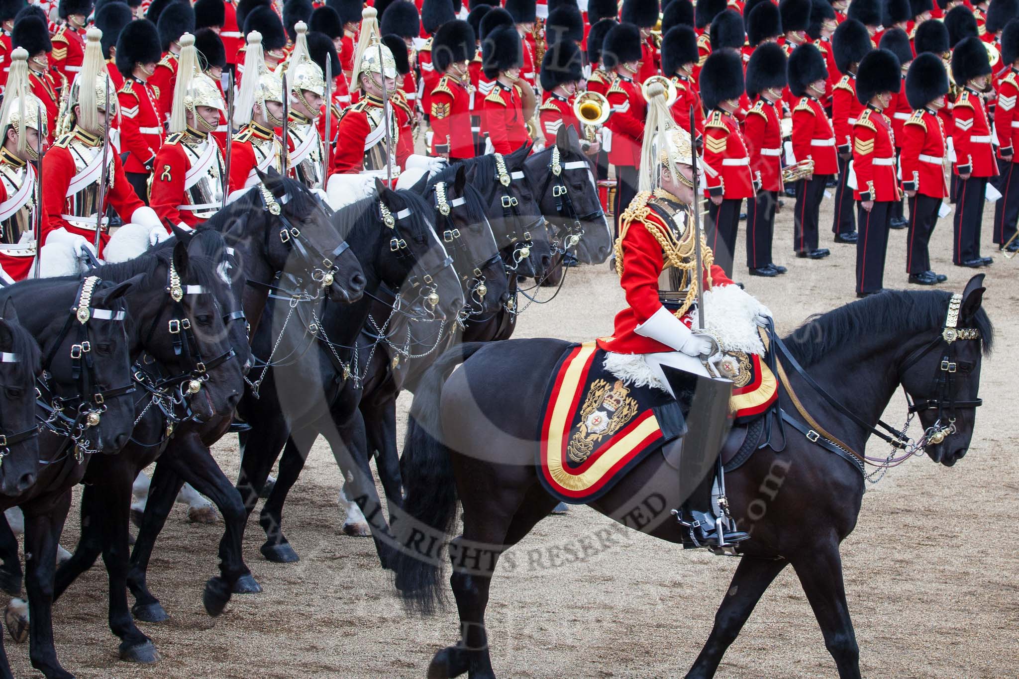Trooping the Colour 2012: Captain ? and Troopers from The Life Guards during the Ride Past..
Horse Guards Parade, Westminster,
London SW1,

United Kingdom,
on 16 June 2012 at 11:56, image #569