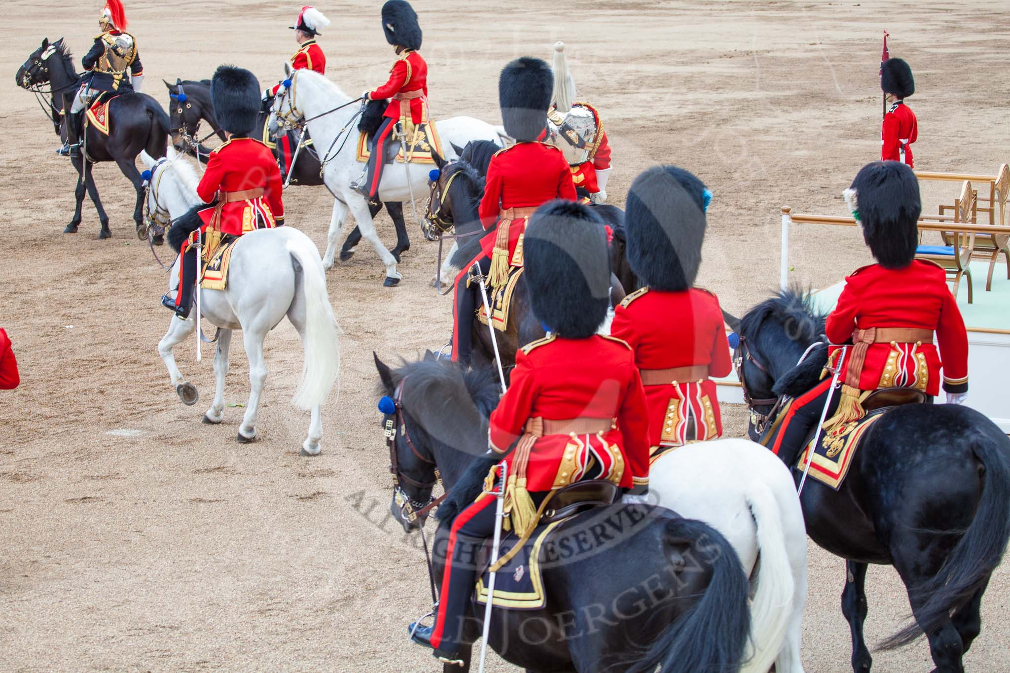 Trooping the Colour 2012: The March Off - members of the Royal Procession, on the right the saluting base..
Horse Guards Parade, Westminster,
London SW1,

United Kingdom,
on 16 June 2012 at 12:13, image #680