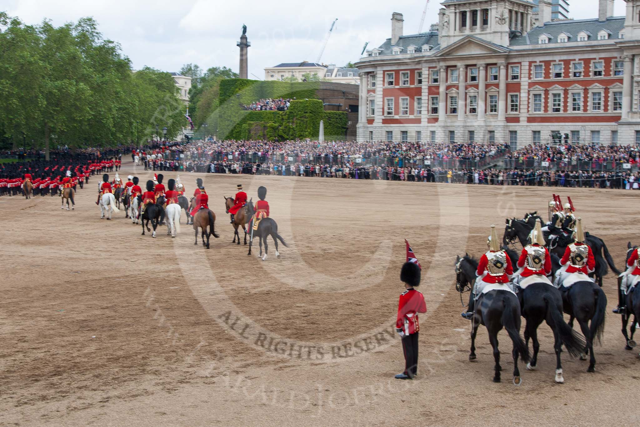 Trooping the Colour 2012: The March Off -  behind all the guardsmen a part of the Royal Procession..
Horse Guards Parade, Westminster,
London SW1,

United Kingdom,
on 16 June 2012 at 12:13, image #685