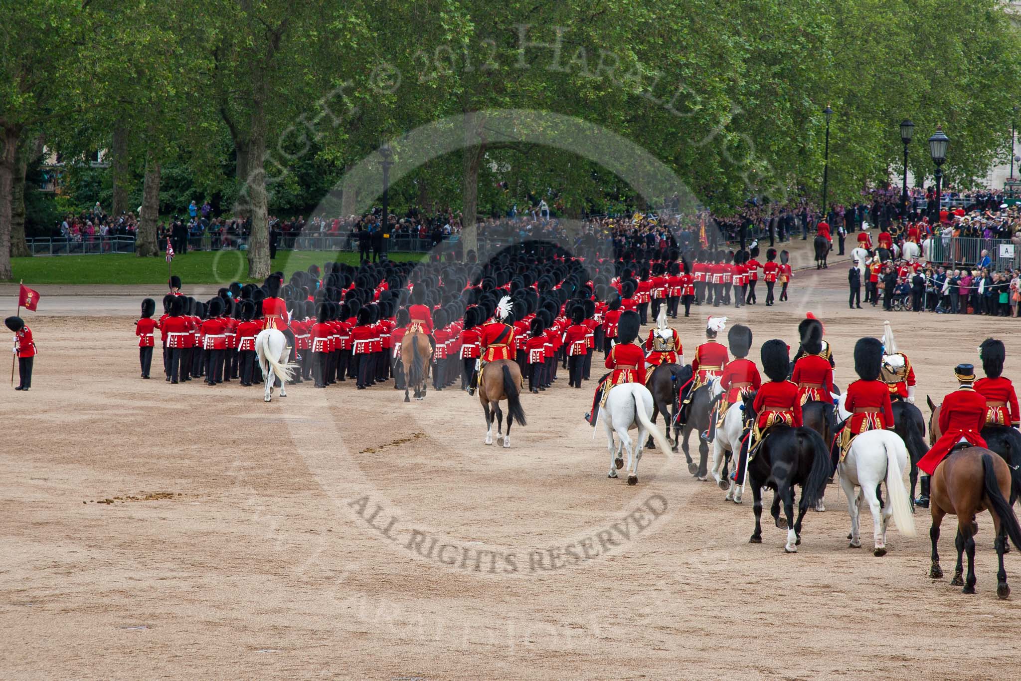 Trooping the Colour 2012: The March Off -  behind all the guardsmen a part of the Royal Procession..
Horse Guards Parade, Westminster,
London SW1,

United Kingdom,
on 16 June 2012 at 12:13, image #686
