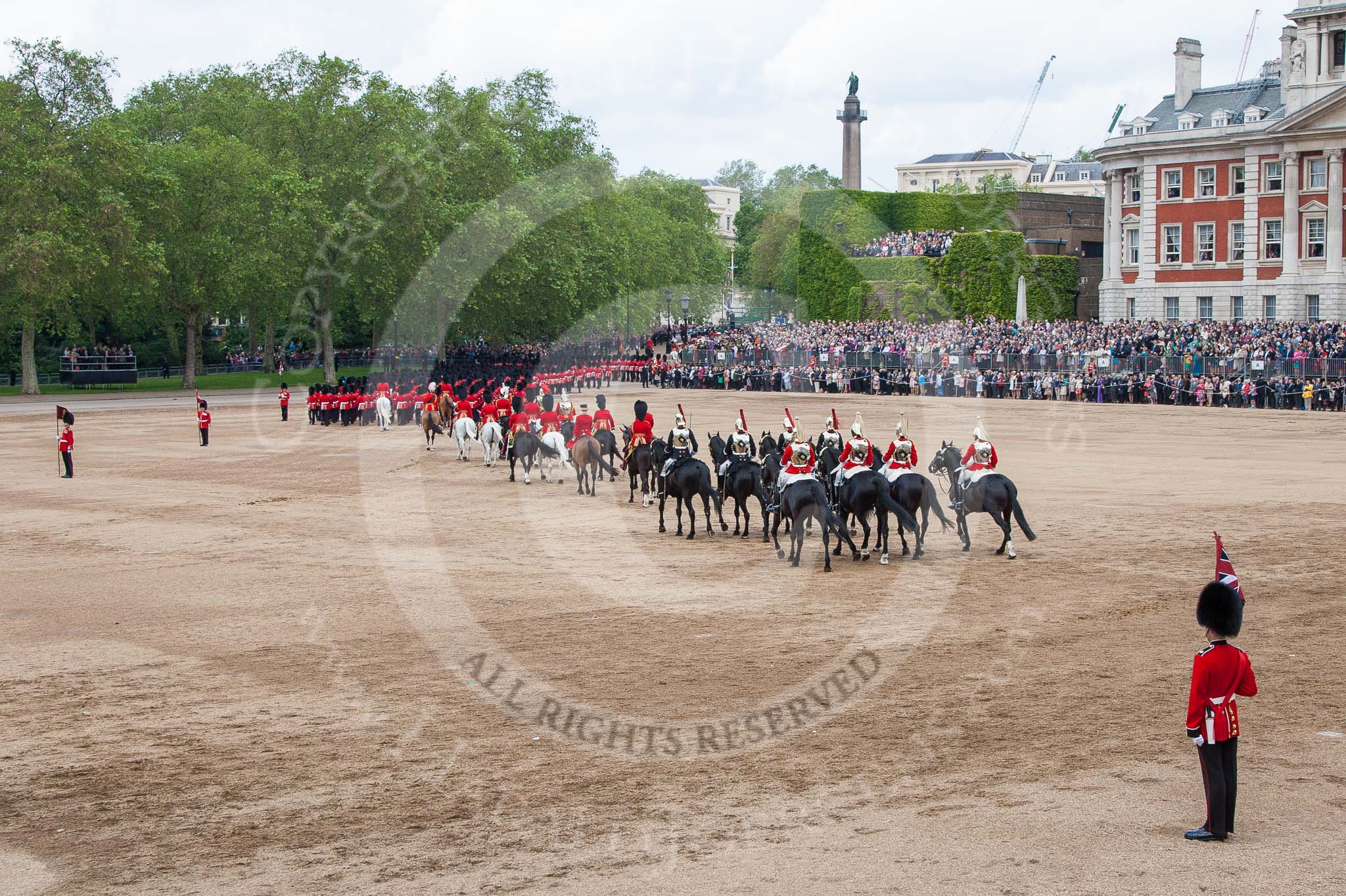 Trooping the Colour 2012: The March Off -  behind all the guardsmen a part of the Royal Procession..
Horse Guards Parade, Westminster,
London SW1,

United Kingdom,
on 16 June 2012 at 12:13, image #688
