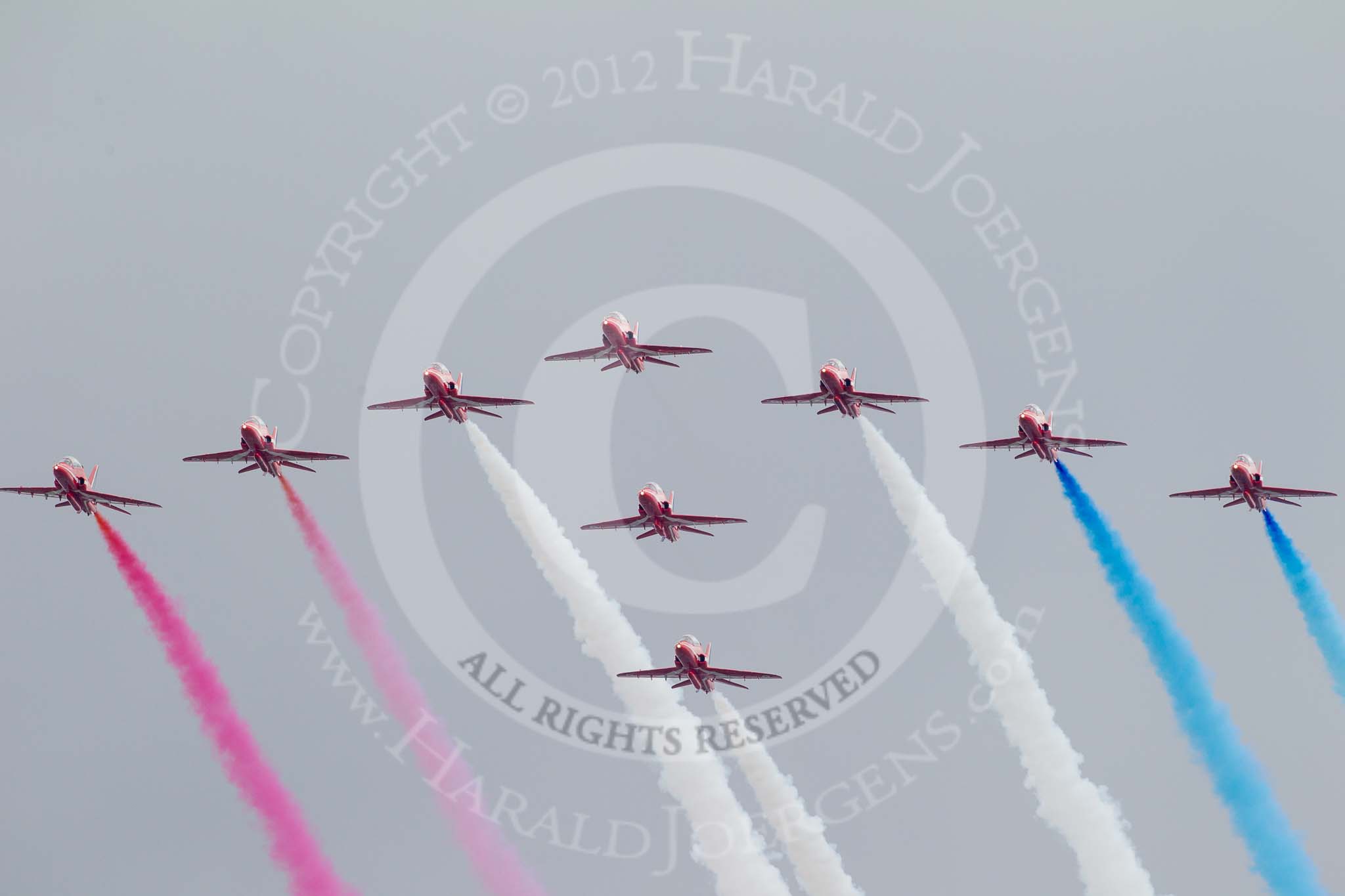 Trooping the Colour 2012: The Flypast: The Red Arrows..
Horse Guards Parade, Westminster,
London SW1,

United Kingdom,
on 16 June 2012 at 13:02, image #738