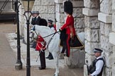 Trooping the Colour 2012: A closer look at the Adjutant of the Parade, Captain F O B Wells, Coldstream Guards, and his horse, standing in Horse Guards Arch..
Horse Guards Parade, Westminster,
London SW1,

United Kingdom,
on 16 June 2012 at 10:27, image #58