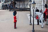 Trooping the Colour 2012: Subaltern and Ensign of No. 5 Guard, 1st Battalion Irish Guards, reporting to the Adjutant of the Parade, Captain F O B Wells, Coldstream Guards..
Horse Guards Parade, Westminster,
London SW1,

United Kingdom,
on 16 June 2012 at 10:29, image #64