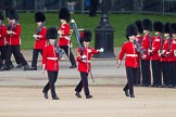Trooping the Colour 2012: Colour Sereant Paul Baines, carrying the Colour, with the two sentries, guardsmen Gareth Effrington and Kyle Dunbarth. Paul Baines is wearing the Military Cross he received for bravery whilst serving in Afghanistan..
Horse Guards Parade, Westminster,
London SW1,

United Kingdom,
on 16 June 2012 at 10:30, image #70