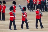 Trooping the Colour 2012: Colour Sereant Paul Baines, carrying the Colour, with the two sentries, guardsmen Gareth Effrington and Kyle Dunbarth. Paul Baines is wearing the Military Cross he received for bravery whilst serving in Afghanistan..
Horse Guards Parade, Westminster,
London SW1,

United Kingdom,
on 16 June 2012 at 10:31, image #71
