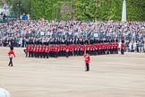 Trooping the Colour 2012: Colour Sergeant Paul Baines MC with the Regimental Colour in his place on the Eastern side of Horse Guards Parade, behind him No. 6 Guard..
Horse Guards Parade, Westminster,
London SW1,

United Kingdom,
on 16 June 2012 at 10:35, image #86