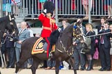 Trooping the Colour 2012: Brigade Major Household Division Lieutenant Colonel A P Speed, Scots Guards, saluting the Colour..
Horse Guards Parade, Westminster,
London SW1,

United Kingdom,
on 16 June 2012 at 10:56, image #142