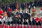 Trooping the Colour 2012: The Glass Coach is turning onto Horse Guards Parade. Behind the Duke of Kent and the Princess Royal as Royal Colonels, behind them the Standard Coverer, the Standard Bearer, the  Trumpeter, and on the very right the Master of the Horse, The Lord Vestey..
Horse Guards Parade, Westminster,
London SW1,

United Kingdom,
on 16 June 2012 at 10:58, image #151