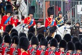 Trooping the Colour 2012: The Royal Colonels: HRH The Duke of Cambridge, Colonel Irish Guards, HRH The Prince of Wales, Colonel Welsh Guards, HRH The Duke of Kent, Colonel Scots Guards, and HRH The Princess Royal, Gold Stick in Waiting and Colonel The Blues and Royals (Royal Horse Guards and 1st Dragoons)..
Horse Guards Parade, Westminster,
London SW1,

United Kingdom,
on 16 June 2012 at 10:58, image #156