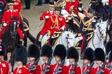 Trooping the Colour 2012: In the red uniform, the Equerry in Waiting to Her Majesty, Lieutenant Colonel A F Matheson of Matheson, younger, and the Crown Equerry, Colonel W T Browne. Behind them two Grooms from the Royal Household..
Horse Guards Parade, Westminster,
London SW1,

United Kingdom,
on 16 June 2012 at 10:58, image #157