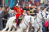 Trooping the Colour 2012: The Equerry in Waiting to Her Majesty, Lieutenant Colonel A F Matheson of Matheson, younger, and the Crown Equerry, Colonel W T Browne, saluting the Colour..
Horse Guards Parade, Westminster,
London SW1,

United Kingdom,
on 16 June 2012 at 10:59, image #162