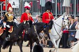 Trooping the Colour 2012: The Silver-Stick-in-Waiting, Colonel S H Cowen,
The Blues and Royals (Royal Horse Guards
and 1st Dragoons), then the Chief of Staff, Colonel R H W St G Bodington, Welsh Guards, and on the right Aide-de-Camp, Captain F A O Kuku, Grenadier Guards..
Horse Guards Parade, Westminster,
London SW1,

United Kingdom,
on 16 June 2012 at 10:59, image #164