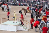 Trooping the Colour 2012: HM The Queen and HRH The Prince Philip getting onto the saluting base for the National Anthem..
Horse Guards Parade, Westminster,
London SW1,

United Kingdom,
on 16 June 2012 at 11:00, image #180
