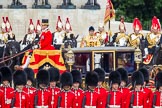 Trooping the Colour 2012: The Inspection of the Line - HM The Queen in the Glass Carriage passing the Trumpeter, Standard Bearer and Standard Coverer in front of the Guards Memorial..
Horse Guards Parade, Westminster,
London SW1,

United Kingdom,
on 16 June 2012 at 11:06, image #229
