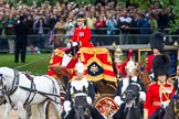 Trooping the Colour 2012: The Inspection of the Line - The Glass Coach turning back onto Horse Guards Parade, passing the Major of the Parade (on the very right)..
Horse Guards Parade, Westminster,
London SW1,

United Kingdom,
on 16 June 2012 at 11:06, image #233