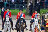 Trooping the Colour 2012: The Inspection of the Line - HRH The Duke of Cambridge, Colonel Irish Guards and his father, HRH The Prince of Wales, Colonel Welsh Guards, and HRH The Duke of Kent, Colonel Scots Guards..
Horse Guards Parade, Westminster,
London SW1,

United Kingdom,
on 16 June 2012 at 11:07, image #235