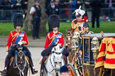 Trooping the Colour 2012: The Inspection of the Line - HRH The Prince of Wales, Colonel Welsh Guards, and HRH The Duke of Kent, Colonel Scots Guards, and HRH The Princess Royal, Gold Stick in Waiting and Colonel The Blues and Royals. Behind them The Master of the Horse, The Lord Vestey..
Horse Guards Parade, Westminster,
London SW1,

United Kingdom,
on 16 June 2012 at 11:07, image #236