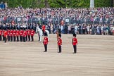 Trooping the Colour 2012: Protecting the Colour - the Colour Sergeant with the two Sentries. Behind them the Adjutant of the Parade, and No. 6 Guard, F Company Scots Guards..
Horse Guards Parade, Westminster,
London SW1,

United Kingdom,
on 16 June 2012 at 11:15, image #284