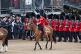 Trooping the Colour 2012: Following the Field Officer during the March Past, the Major of the Parade, Major Mark Lewis, Welsh Guards. Behind him No. 1 Guard, the Escort to the Colour..
Horse Guards Parade, Westminster,
London SW1,

United Kingdom,
on 16 June 2012 at 11:34, image #391