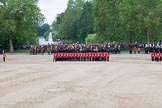 Trooping the Colour 2012: The guards divisions reorganise from the evenly spaced company formations back to the two very long lines of guardsmen. Here No. 1  Guard, the Escort to the Colour..
Horse Guards Parade, Westminster,
London SW1,

United Kingdom,
on 16 June 2012 at 11:50, image #514