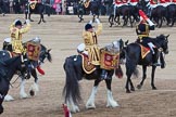 Trooping the Colour 2012: The Ride Past, behind the Director of Music are the two kettle drummers, saluting to Her Majesty bu crossing their drum sticks..
Horse Guards Parade, Westminster,
London SW1,

United Kingdom,
on 16 June 2012 at 12:00, image #600