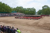 Trooping the Colour 2012: Horse Guards Parade as the troops are getting ready for the March Off, the Massed Bands in position on the left, No. 1 to No. 6 Guard on the Northern side of the parade ground..
Horse Guards Parade, Westminster,
London SW1,

United Kingdom,
on 16 June 2012 at 12:07, image #633
