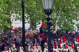 Trooping the Colour 2012: Whilst The Blues and Royals and the Life Guards wait at the access road, the members of the Royal Family that watched the parade from The Major General's Office are driven back, along The Mall, to Buckingham Palace. In this photo Prince Harry is seen waving to the crowd..
Horse Guards Parade, Westminster,
London SW1,

United Kingdom,
on 16 June 2012 at 12:09, image #649