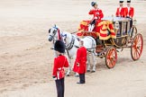 Trooping the Colour 2012: Ready to leave - the Glass Coach after the parade, with Head Coachman Mark Hargreaves in charge..
Horse Guards Parade, Westminster,
London SW1,

United Kingdom,
on 16 June 2012 at 12:10, image #661