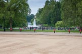 Trooping the Colour 2012: After the parade -Horse Guards Parade is checked before the spectators can leave. In the background the water feature in St. James's Park, behind it Buckingham Palace..
Horse Guards Parade, Westminster,
London SW1,

United Kingdom,
on 16 June 2012 at 12:18, image #702