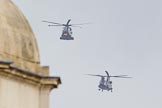 Trooping the Colour 2012: The flypast:  A Merlin- and Chinook helicopter about to fly over Horse Guards Building..
Horse Guards Parade, Westminster,
London SW1,

United Kingdom,
on 16 June 2012 at 12:59, image #714