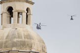 Trooping the Colour 2012: The flypast:  A Merlin- and Chinook helicopter about to fly over Horse Guards Building..
Horse Guards Parade, Westminster,
London SW1,

United Kingdom,
on 16 June 2012 at 12:59, image #715