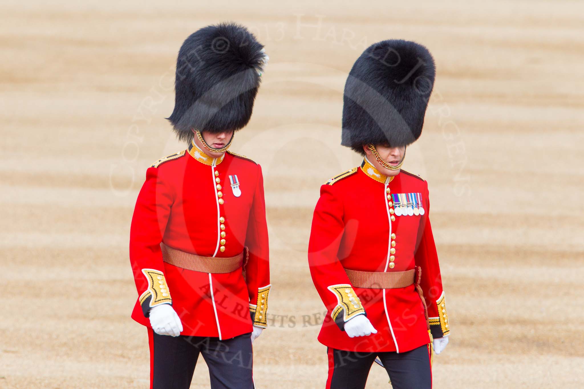 The Colonel's Review 2013: The second pair of officers following the Keepers of the Ground, Lieutenant E C S Birrel and Major J D Salusbury, No. 2 Guard, 1st Battalion Welsh Guards..
Horse Guards Parade, Westminster,
London SW1,

United Kingdom,
on 08 June 2013 at 09:53, image #22