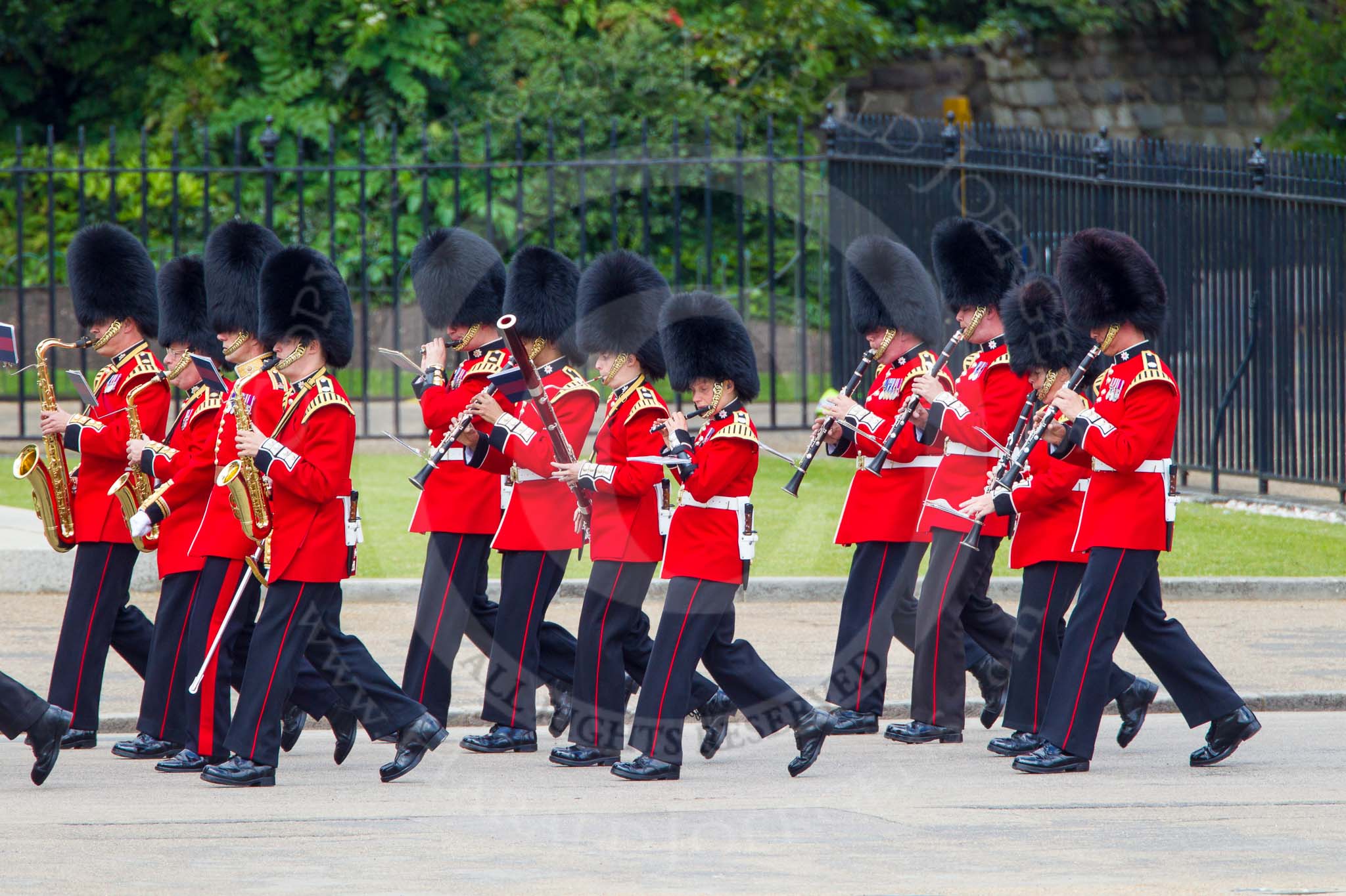 The Colonel's Review 2013: Musicians of the Band of the Coldstream Guards marching on Horse Guards Road..
Horse Guards Parade, Westminster,
London SW1,

United Kingdom,
on 08 June 2013 at 10:13, image #47
