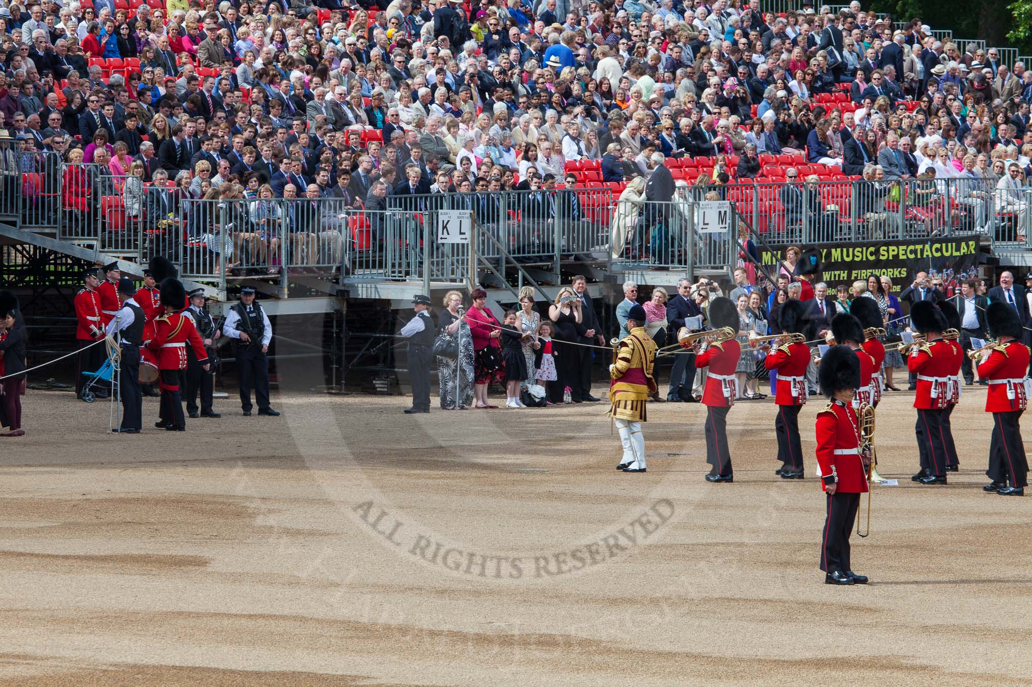 The Colonel's Review 2013: Senior Drum Major Matthew Betts, Grenadier Guards, leading the Band of the Coldstream Guards..
Horse Guards Parade, Westminster,
London SW1,

United Kingdom,
on 08 June 2013 at 10:14, image #52