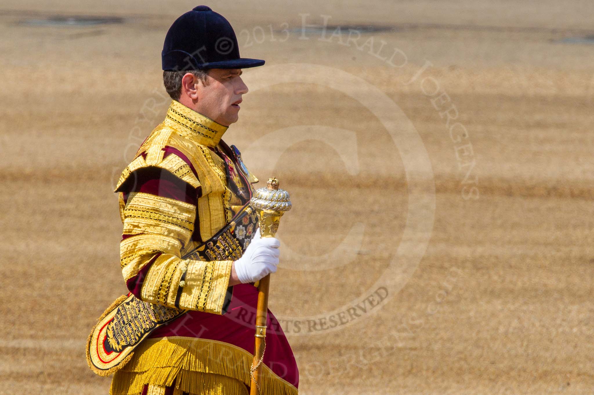 The Colonel's Review 2013: Senior Drum Major Matthew Betts, Grenadier Guards, leading the Band of the Coldstream Guards..
Horse Guards Parade, Westminster,
London SW1,

United Kingdom,
on 08 June 2013 at 10:15, image #55