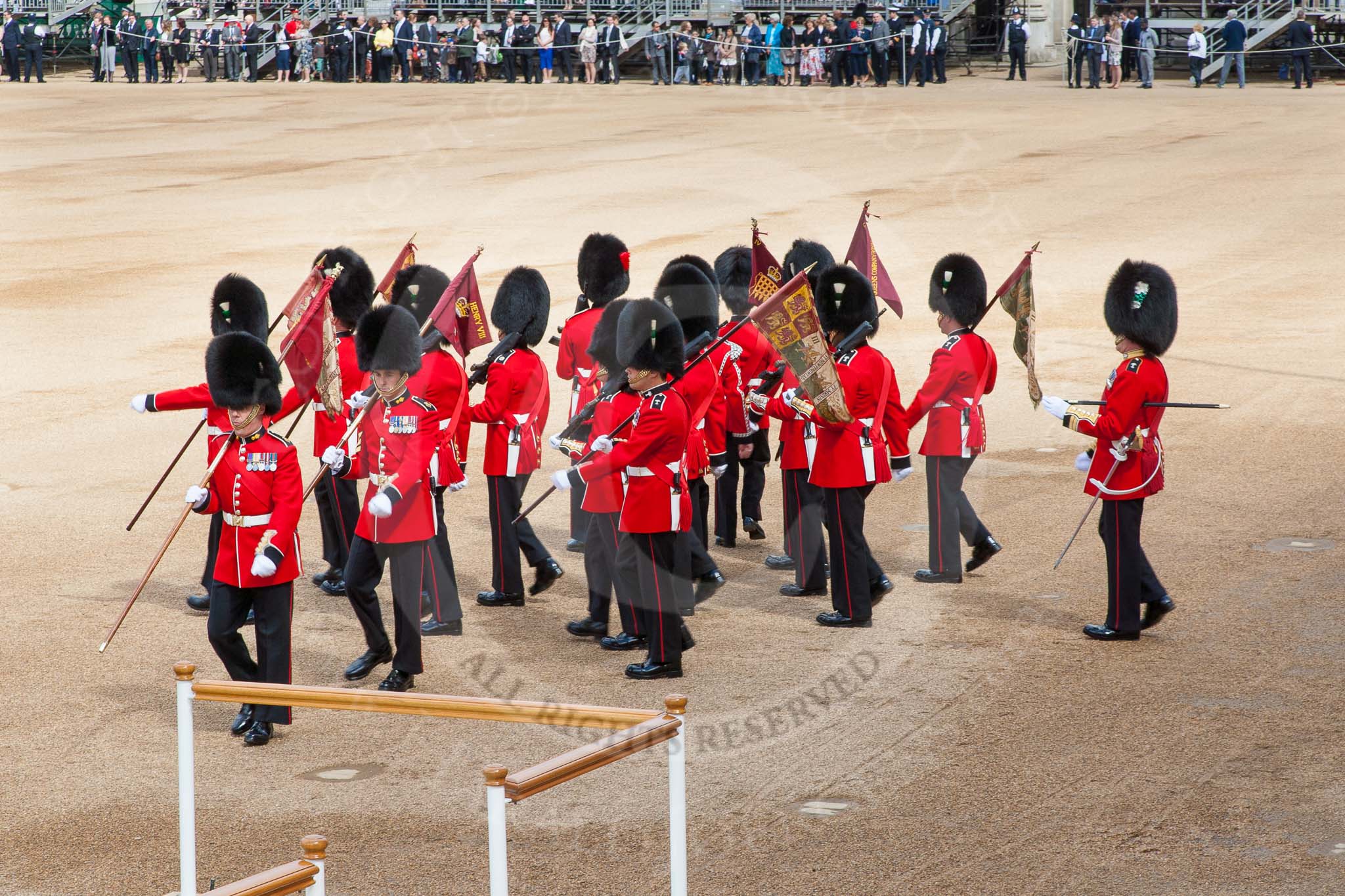The Colonel's Review 2013: The Keepers of the Ground are marching back onto Horse Guards Parade, to mark the position of their regiments that will arrive shortly..
Horse Guards Parade, Westminster,
London SW1,

United Kingdom,
on 08 June 2013 at 10:17, image #64