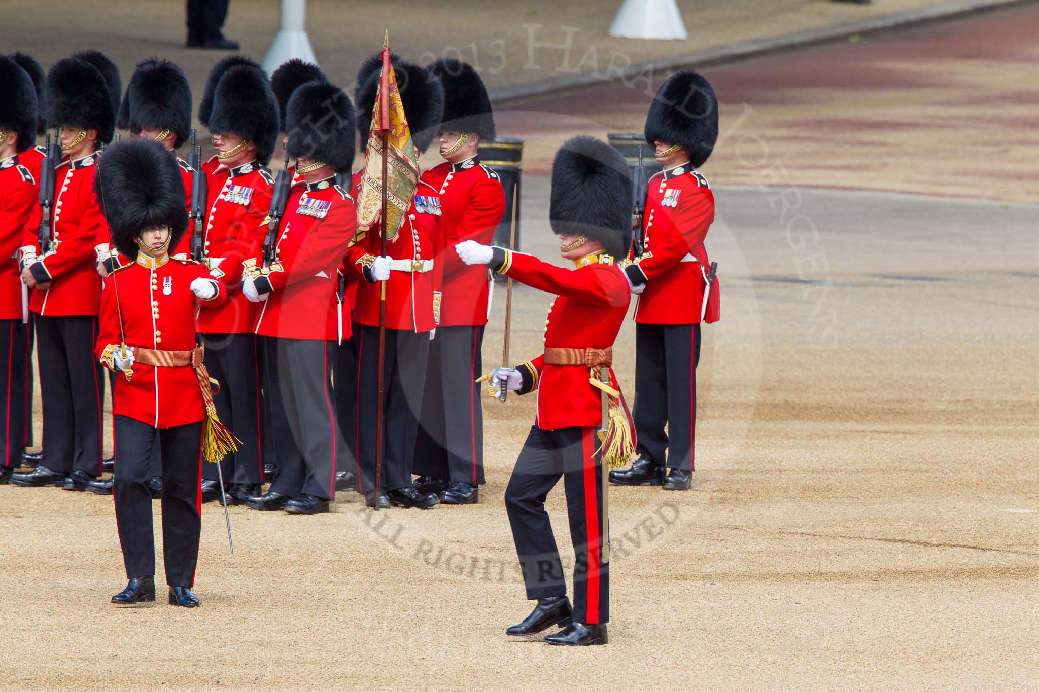 The Colonel's Review 2013: Captain P W Foster, Scots Guards, and Captain C E B Starkey, No. 7 Company Coldstream Guards..
Horse Guards Parade, Westminster,
London SW1,

United Kingdom,
on 08 June 2013 at 10:28, image #109